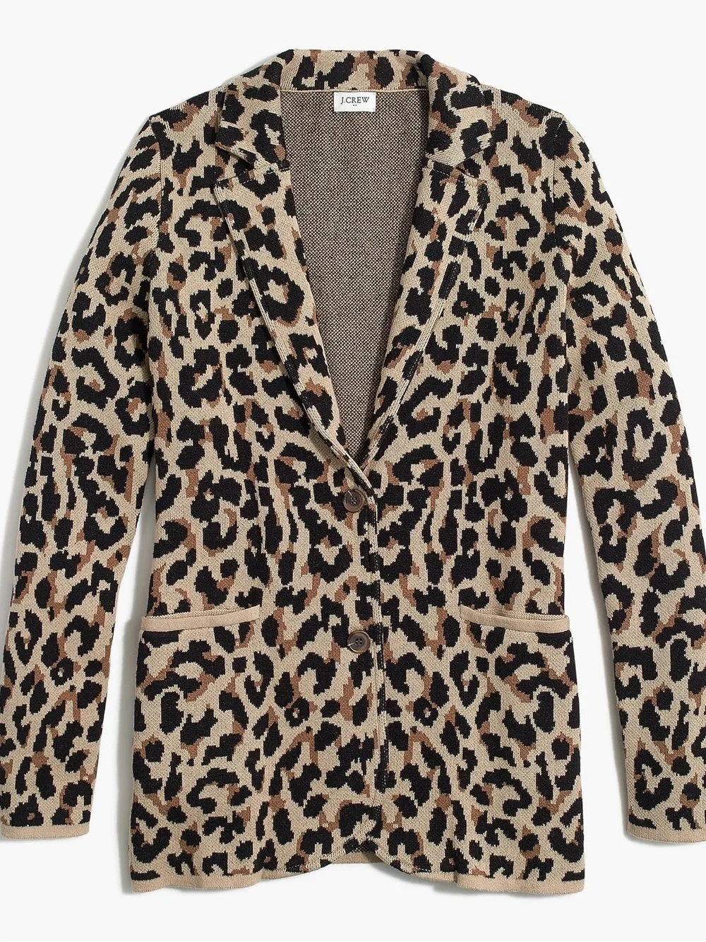 J CREW Leopard Sweater Blazer 100% Cotton 2-Button Size M